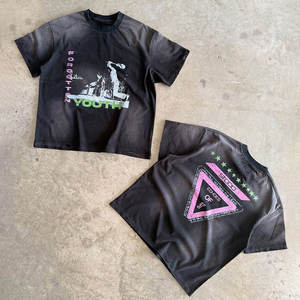Front and <b>Back</b> Print Oversized Cotton <b>T</b> Shirt Vintage Washed Casual Streetwear Fashion Tee Unisex Style <b>T</b>-shirts - Product Image 3
