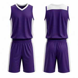 Uniforme de Baloncesto Personalizado, Conjunto de Camiseta y Pantalones Cortos Morados y Blancos, Ropa Deportiva Profesional Transpirable para Equipos, Kit Personalizado para Partidos - Product Image 1