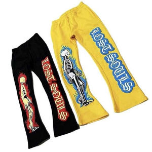 Pantalones de chándal acampanados ligeros de diseño personalizado High Street 2026 para hombre, con estampado apilado y tejido, de cintura media - Product Image 2