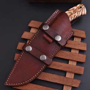 Couteau de chasse à pointe fixe en acier inoxydable forgé à la main, lame droite tranchante, manche en forme de cône de pin, étui en cuir, personnalisable OEM - Product Image 4