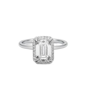 Bague de fiançailles en or massif 9K 10K 14K 18K avec émeraude ronde certifiée IGI et diamant de laboratoire, style solitaire classique pour mariage - Product Image 1