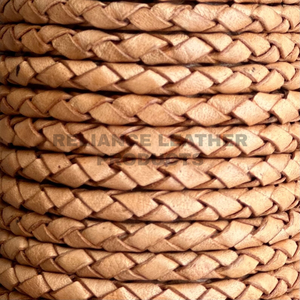 5mm Premium Antique Natural <b>Braided</b> Leather <b>Cord</b> Round Bolo Leather Manufacturer India - Product Image 5