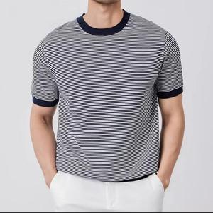 Men's Silk Screen Printed Blank Design Short Sleeve O-Neck Knitted Casual <b>T</b>-<b>Shirt</b> Regular <b>Fit</b> Contrast Trim <b>White</b> Pants for - Product Image 6