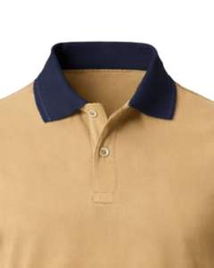 Polo de Algodón para Hombre Color Caqui Personalizado con Cuello y Ribete de Manga en Contraste Azul Marino, Corte Clásico, Casual, Verano, Suministro al por Mayor OEM - Product Image 5