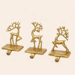 Luxury Set Of 3 Gold Aluminium Reindeer <b>Stocking</b> <b>Holders</b> For Mantel Heavy Duty Metal Christmas <b>Stocking</b> Hangers For Fireplace - Product Image 3