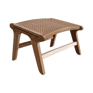 Modern Luxury Brown PE Rattan <b>Wicker</b> Solid Teak Wood Footstool for Ottoman <b>Chair</b> <b>Outdoor</b> Garden & Home Villa Apartment Furniture - Product Image 2