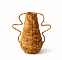 SAMASTA Vas Rotan Anyaman Tangan Dekoratif Tempat Bunga dari Anyaman Alami Buatan Tangan Dekorasi Rumah Boho Keranjang Hiasan Meja Rustic