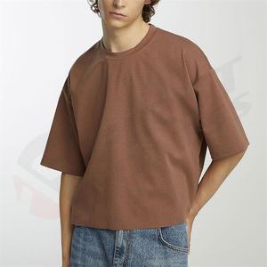 T-shirt décontracté en coton tricoté, coupe courte et déchirée, avec logo personnalisé, grammage lourd 280 g/m², coupe carrée, 100 % coton, pour hommes, de marque - Product Image 6