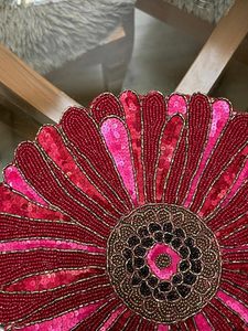 Embroidered Floral <b>Table</b> <b>Runner</b> Red Pink Sequin Bohemian Home Decor Washable - Product Image 2