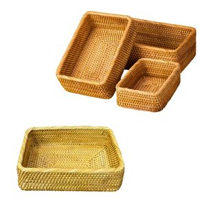 Juego de 3 Cestas/Bandejas Rectangulares de Mimbre RATTAN Resistentes, Perfectas para el Hogar, Cafeterías y Restaurantes - Product Image 1