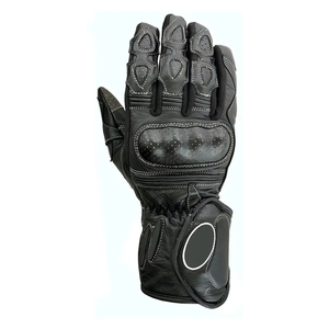 Guantes largos de moto de cuero natural de cabra anilinado con protección de nudillos aprobada por la CE. - Product Image 2