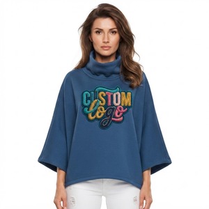 Custom Black Beaded Embroidery Patch Sweatshirts Women Cowl Collar Hoodies Wide Sleeve Crossover <b>Wrap</b> Hem Loose Fleece Top OEM - Product Image 6