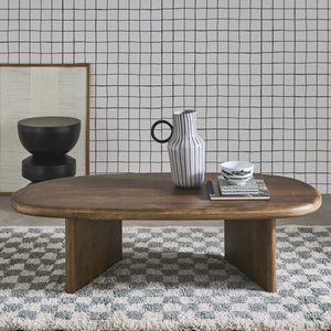 Nueva Mesa de Centro Moderna de Madera de Mango Sólida, Forma Irregular, Patas Plegables Resistentes, Acabado Marrón, para Sala de Estar, Estilo Lujoso - Product Image 2