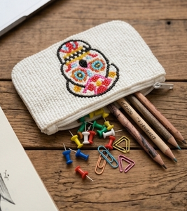 Beaded Skull Coin <b>Purse</b> <b>White</b> Handmade Bohemian Zipper Closure Mini Unisex - Product Image 2