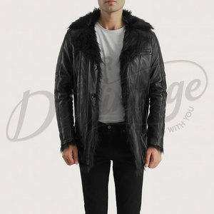 Veste en simili cuir noir pour homme de qualité supérieure avec col en fourrure, manteau d'hiver chaud, coupe ajustée, veste décontractée élégante - Product Image 3