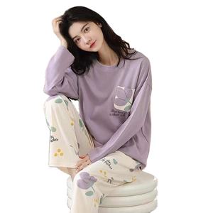Ensemble de pyjamas tricotés en coton décontracté pour femmes respirant Biowashed vêtements de nuit d'été romantique luxe Vintage Styles avec - Product Image 2