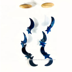 Carillón de viento de Navidad para el hogar, ágata azul en rodajas, ágata, media luna, estrella, carillones de viento, Ágata natural - Product Image 1