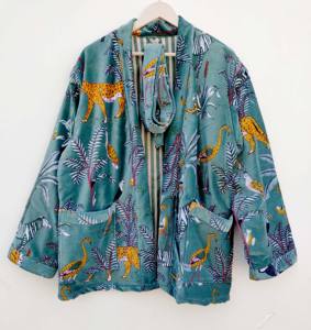 ชุดกิโมโนสั้นผ้ากำมะหยี่พิมพ์ลายสไตล์โบฮีเมียนบุด้วยผ้าฝ้ายอินเดีย ของขวัญสุดคลาสสิกสำหรับผู้ใหญ่ในฤดูหนาว - Product Image 4