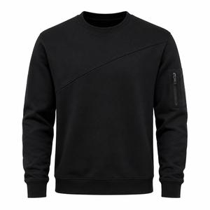 Sudadera Negra de Cuello Redondo para Hombre, Corte Regular, Color Sólido, Bolsillo con Cremallera, Estilo Casual, Tejido de Algodón, Estilo Invernal, ODM, MOQ Bajo - Product Image 1