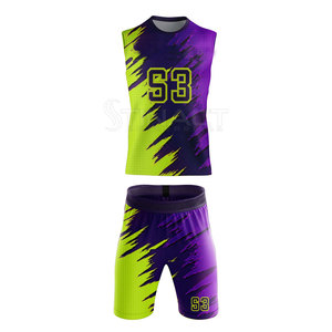 Ensemble de maillots de basket-ball sublimés personnalisés, violet, vert lime, 53, évacuation de l'humidité, unisexe, adulte, sans manches, coupe athlétique - Product Image 6