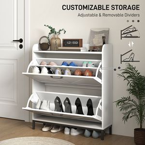 Mobiletto stretto bianco per scarpe con 2 cassetti a ribalta per ingresso e corridoio - Product Image 5