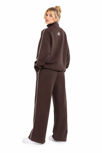 Contrast Piping <b>Women's</b> Pullover Mock Collar <b>Quarter</b> <b>Zip</b> Hoodies & Wide Sweatpants Sets Bulk Manufacturer Custom Logo Fleece OEM - Product Image 5