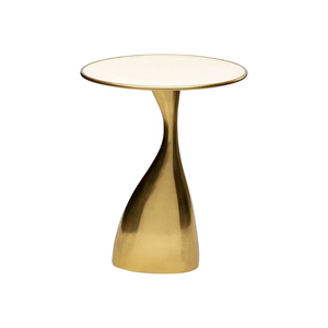 Modern <b>Round</b> Pedestal Side <b>Table</b> with Elegant Gold Finish |Minimalist Accent End <b>Table</b> with Sculpted Curved Base for Living Room - Product Image 1