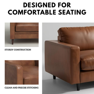 Sofá de Dos Plazas de Cuero con Encanto de Mediados de Siglo y Comodidad Contemporánea, Tapicería de Cuero Vacuno Genuino para Muebles de Salas de Estar Modernas - Product Image 3