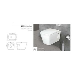 Inodoro suspendido de lujo moderno con diseño de crochet, de cerámica blanca, 525x360x325mm, sanitario para baño de uso comercial. - Product Image 3
