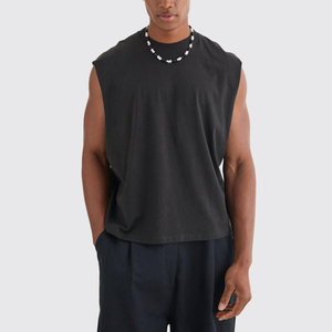 Camiseta sin mangas para hombre, cuello redondo, color negro, tejido informal de color sólido, 100% algodón - Product Image 1