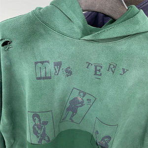 เสื้อฮู้ดดี้โอเวอร์ไซส์ผู้ชาย สีเขียว ย้อมสีแบบ Garment Dyed ผ้าฝ้าย มีกระเป๋า ดีไซน์ลำลองสำหรับฤดูใบไม้ร่วง ทรงพอดีตัว แขนปกติ พิมพ์ลายโลโก้ด้านหลัง - Product Image 4