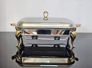 Calentador de Comida Tipo Buffet de Lujo, Chapado en Oro, con Tazón de Vidrio y Tapa Colgante, para Catering de Bodas, Olla Caliente con Diseño Martillado - Product Image 2