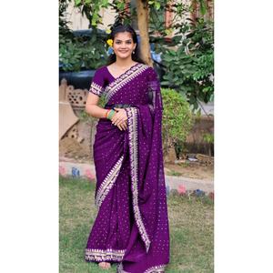 Dernier concepteur de qualité supérieure Georgette Saree Broderie florale Travail Style moderne Imprimé Pallu pour Party Wear-Meilleur tarif de gros - Product Image 1