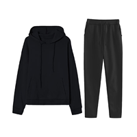 Ensemble sweat à capuche et pantalon en molleton 280 GSM pour femme, couleur unie, coupe décontractée, manches longues, tricoté, pour l'hiver, 100% coton