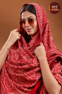 Hijab châle rouge à motif cachemire, imprimé floral, long, respirant, antibactérien, en coton modal, pour usage quotidien féminin - Product Image 6