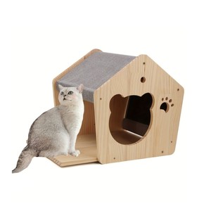 Cama para Gatos Moderna de Madera de Alta Calidad con Techo de Tela Resistente a los Arañazos, Mueble Cueva para Mascotas de Interior, Hecho en Vietnam - Product Image 1