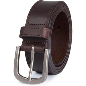 Ceinture en cuir véritable pour homme, ceinture classique en cuir de vache marron avec boucle en métal durable, pour tenue formelle et décontractée - Product Image 4
