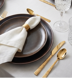 <b>Gold</b> Plated Flatware Set With Geometric Handle Design Modern Cutlery For Wedding Table Settings Dishwasher Safe Metal <b>Utensils</b> - Product Image 3