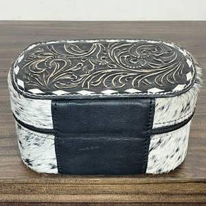 New Hand Tooled Cowhide Leather Mini <b>Jewelry</b> <b>Case</b> Portable Western Travel Organizer Box for Rings Earrings Necklaces Bracelets - Product Image 4