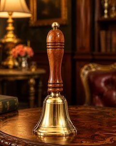 <b>Brass</b> Hand <b>Bell</b> with Wooden Handle Gold Finish Decorative Handheld <b>Bell</b> for Home Temple Desk Reception School and Vintage Decor - Product Image 6