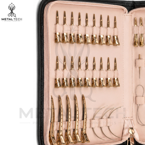 Kit d'installation d'extensions capillaires : Pinces plaquées or, Ciseaux Stork, Aiguilles courbées, Pinces de sectionnement, Étui rose – Pour la vente en gros - Product Image 5