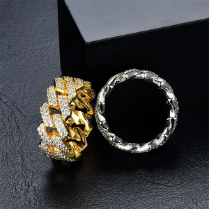 Bague Chaîne Cubaine Hip Hop en Argent Sterling 925 Plaqué Or 18 carats avec Diamants Moissanite VVS Effet Glacé, Bijoux Fins Très Demandés - Product Image 1