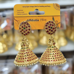Kemp Style Vintage 24K Gold Plated Pearl Drop Jhumka Earrings for Wedding and Party - Product Image 2