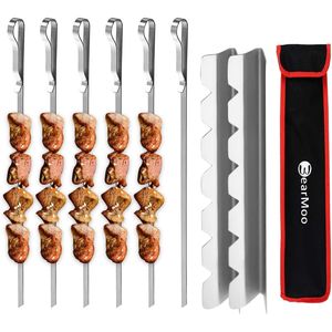 Set of 6 Stainless Steel Shish Kabob Skewers 17\" Long 0.35\" Wide with 2 Grill Racks and 1 Storage Case <b>BBQ</b> Accessories - Product Image 2