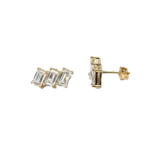Pendientes de Moissanita con Diamantes Cultivados en Laboratorio, Diseño de Triple Racimo, Oro Sólido de 10K, 14K, 18K, Joyería Minimalista de Oro - Product Image 2