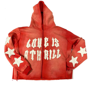 Sudadera con capucha personalizada para hombre, estilo vintage, con lavado ácido, bordado, 100% algodón, oversize, con cremallera, estilo vintage, personalizada, streetwear, con efecto desgastado. - Product Image 1