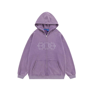 Vintage Acid <b>Wash</b> Cotton Manufacture Custom Heavyweight Men Oversized Hoodie Embossed Cotton 400gsm Acid <b>Wash</b> Zip up Hoodies - Product Image 4