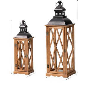 Farol de vela creativo de madera con paneles de vidrio y asa de metal para decoración del hogar en interiores y exteriores y centros de mesa para bodas - Product Image 3