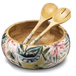 Bol en bois de manguier sculpté à la main avec motif imprimé, pour fruits, légumes, salades, soupes, article de service pour la table - Product Image 6