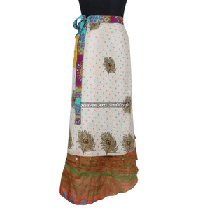 Latest Styles of Womans Vintage Skirt Boho <b>Beach</b> Wrap Skirt 2 Layer Reversible <b>Magic</b> Silk Saris Wrap Long Skirt Silk Wrap Around - Product Image 4